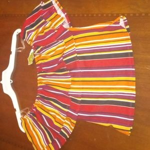 NWT women small bold color striped top off shoulder